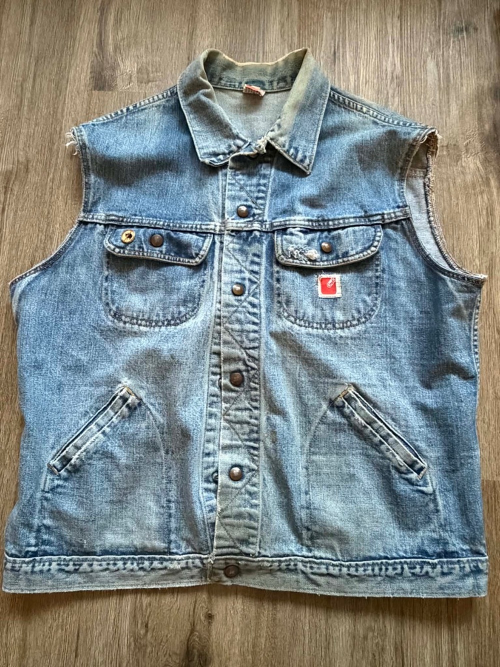 Vintage GwG Light Blue Denim Men's Vest customized Harley Davidson print